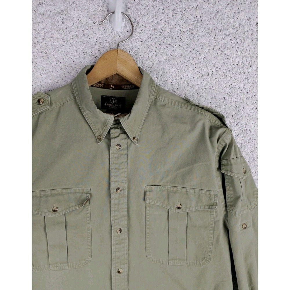 Three‎ Forks Ranch Western Ranch Wear Button Up Shirt Men's Large Olive Green